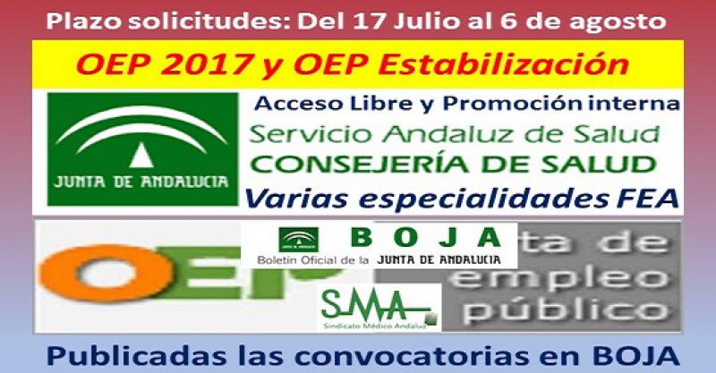 Publicadas en el Boja las convocatorias de OEP 2017 y OEP Estabilización (acceso libre) y la de OEP 2017 (promoción interna) de varias especialidades FEA.