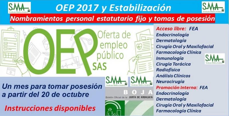 OEP 2017-Estabilización. Nombramientos de personal estatutario fijo y toma de posesión, acceso libre y promoción interna, de distintas especialidades de FEA.