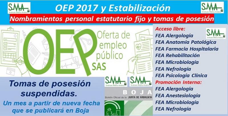 OEP 2017-Estabilización. Nombramientos de personal estatutario fijo y toma de posesión, de varias especialidades de FEA, acceso libre y p. interna.