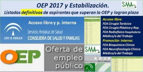 OEP 2017-Estabilización. Listados definitivos de personas aspirantes que superan el concurso-oposición y logran plaza, de diferentes categorías y especialidades (acceso libre y promoción interna).