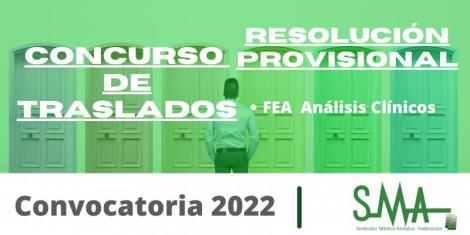 Traslados 2022: Resolución provisional del concurso de traslado para la provisión de plazas básicas vacantes de FEA Análisis Clínicos