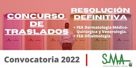 Traslados 2022: Resolución definitiva del concurso de traslado de FEA Dermatología Médico-Quirúrgica y Venerología y Oftalmología