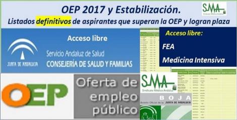 OEP 2017-Estabilización. Listados definitivos de personas aspirantes que superan el concurso-oposición y logran plaza, de FEA Medicina Intensiva, acceso libre.