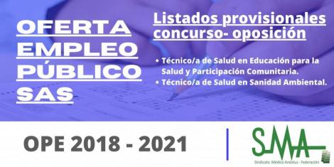 OPE 2018 - 2021: Listas provisionales de personas aspirantes que han superado el concurso-oposición de Técnico/a de Salud en Educación para la Salud y Participación Comunitaria y Técnico/a de Salud en Sanidad Ambiental