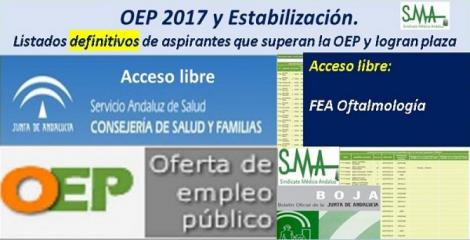 OEP 2017-Estabilización. Listados definitivos de personas aspirantes que superan el concurso-oposición y logran plaza, de  FEA de Oftalmología, acceso libre.