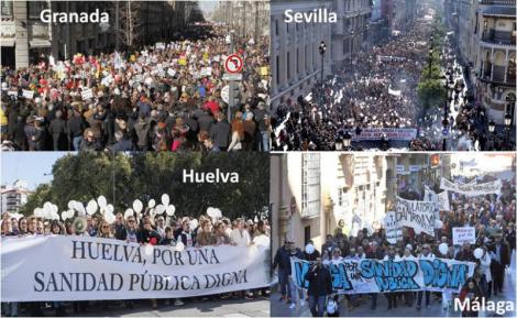 Miles de personas se manifiestan en Sevilla, Málaga, Granada y Huelva por una sanidad 
