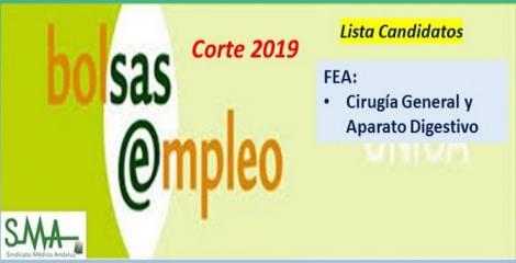 Bolsa. Publicación del listado definitivo de candidatos (corte 2019) de FEA de Cirugía General.