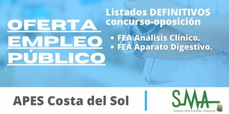 OPE 2018 - 2021: Lista definitiva de personas aspirantes que han superado el concurso-oposición de FEA Análisis Clínico y Aparato Digestivo