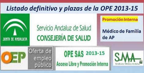Publicadas las listas definitivas y plazas fijas de la OPE 2013-15 de Médico/a de Familia de Atención Primaria por promoción interna.