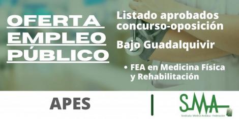 Listas provisionales de aprobados en el concurso-oposición de FEA en Medicina Física y Rehabilitación de la APES Bajo Guadalquivir