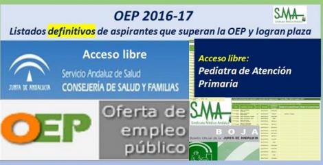 OEP 2016-17. Listados definitivos de personas aspirantes que superan el concurso-oposición y logran plaza, de  Pediatra de Atención Primaria,  acceso libre.