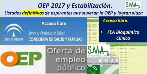 OEP 2017-Estabilización. Listados definitivos de personas aspirantes que superan el concurso-oposición y logran plaza, de FEA Bioquímica Clínica, acceso libre.