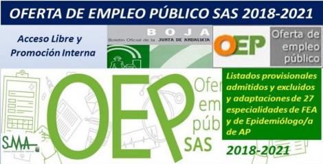 SAS. Publicados los listados provisionales de admitidos y excluidos en la OEP 2018-2021 de 27 especialidades de FEA y de Epidemiólogo/a de AP (libre y promoción interna).