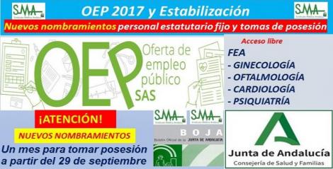 OEP 2017 y Estabilización: Publicada en BOJA, la relación complementaria de nuevos nombramientos de FEA de Ginecología, Oftalmología, Cardiología y Psiquiatría.