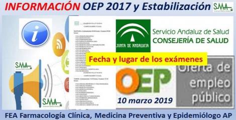 Lugar, fecha y hora de realización de los ejercicios OEP 2017 y Estabilización de FEA de Farmacología Clínica, Medicina Preventiva y Epidemiólogo de AP.