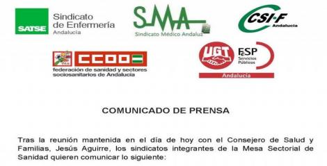 Comunicado de las OOSS tras la reunión con la Consejería de Salud y Familias