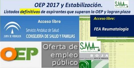 OEP 2017-Estabilización. Listados definitivos de personas aspirantes que superan el concurso-oposición y logran plaza, de FEA Reumatología, acceso libre.