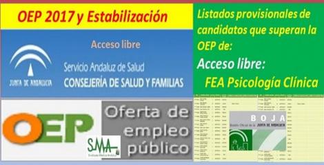 OEP 2017-Estabilización. Listado provisional de personas que superan el concurso-oposición de FEA Psicología Clínica (acceso libre).