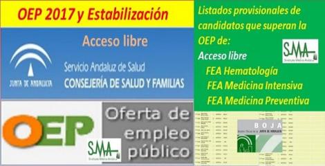 OEP 2017-Estabilización. Listado provisional de personas que superan el concurso-oposición de FEA de Hematología, Medicina Intensiva y Medicina Preventiva, acceso libre.