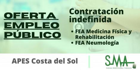 OPE APES Costa del Sol: Propuesta de contratación indefinida a las personas aspirantes que han superado el concurso-oposición de FEA Medicina Física y Rehabilitación y FEA Neumología