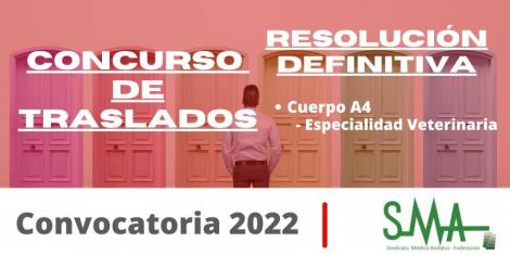 Traslados 2022: Resolución Definitiva del concurso de traslado para la provisión de plazas básicas vacantes del Cuerpo A4, especialidad Veterinaria