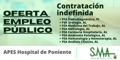 OPE Hospital de Poniente: propuesta de contratación indefinida a las personas aspirantes que han superado el concurso-oposición de varias categorías de Facultativos Especialistas