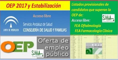 OEP 2017-Estabilización. Listado provisional de personas que superan el concurso-oposición de FEA Oftalmología y Farmacología Clínica, acceso libre.