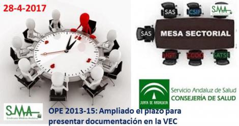 Mesa sectorial: modificación de plazos para la VEC y OPE 2013-15. Hasta el 30 de mayo.