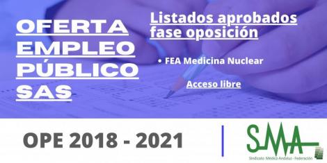 OPE 2018 - 2021: Listado de aspirantes que superan la fase de oposición por el sistema de acceso libre de FEA Medicina Nuclear