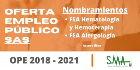 OPE 2018 - 2021: Nombradas personal estatutario fijo a las personas aspirantes que han superado el concurso-oposición en la categoría de FEA Hematología y Hemoterapia y FEA Alergología