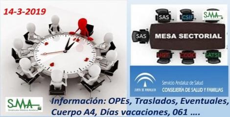Mesa Sectorial, 14 marzo 2019: Información sobre días adicionales de vacaciones, OEP, Concurso de Traslado, Cuerpo A4...