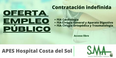 OPE APES Hospital Costa del Sol: Propuesta de contratación indefinida a las personas aspirantes que han superado el concurso-oposición de FEA Cardiología, Cirugía General y Traumatología