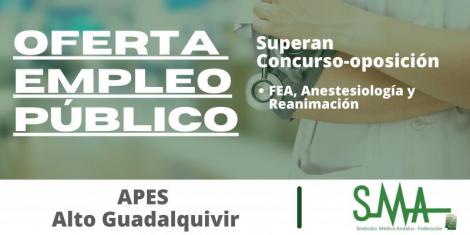 Listados provisionales de aprobados de FEA, Anestesiología y Reanimación de la APES Alto Guadalquivir