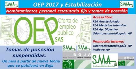 ​OEP 2017-Estabilización. Nombramientos de personal estatutario fijo y toma de posesión, de FEA Anestesia, M. Intensiva, Ap. Digestivo y Odontoestomatólogo AP, (a. libre) y Pediatra AP y Odontoestomatólogo AP (p. interna).