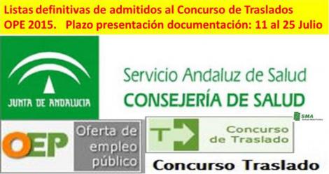 Concurso de Traslados OPE 2015: Remitido a BOJA los listados definitivos de admitidos y excluidos.