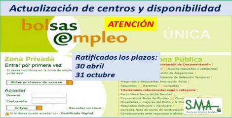 Ratificados los plazos para la actualización de centros y disponibilidad en los mismos en la bolsa de empleo SAS.