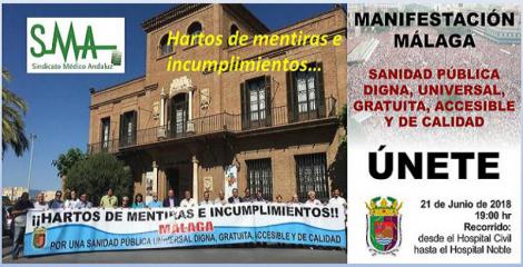 Sindicatos, pacientes y colectivos profesionales animan a manifestarse en defensa de la sanidad pública de Málaga.