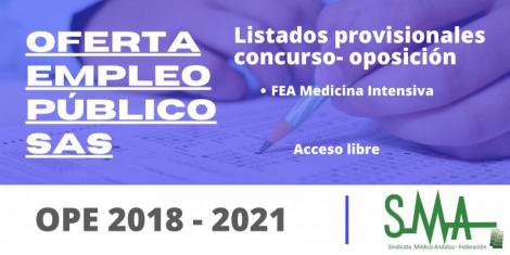 OPE 2018 - 2021: Listas provisionales de personas aspirantes que han superado el concurso-oposición, por el sistema de acceso libre, de FEA Medicina Intensiva