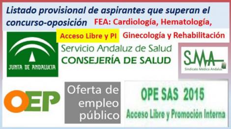 OPE 2013-2015. Listado provisional de aspirantes que han superado el concurso-oposición por acceso libre y PI de FEA de Cardiología, Hematología, Ginecología y Rehabilitación.