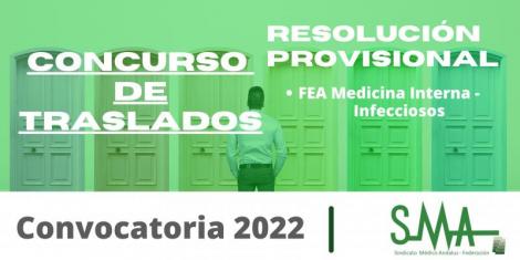 TRASLADOS 2022: Resolución Provisional del concurso de traslado para la provisión de plazas básicas vacantes de FEA Medicina Interna-Infecciosos