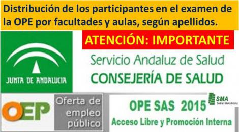 Distribución de los participantes en el examen de la OPE por facultades y aulas, según apellidos.