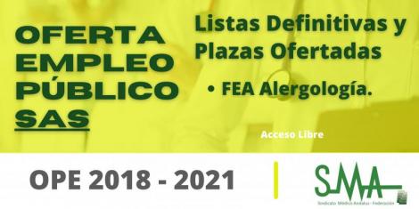 OPE 2018 - 2021: Listas definitivas de personas aspirantes que han superado el concurso-oposición de distintas categorías y la relación de plazas que se ofertan de FEA Alergología