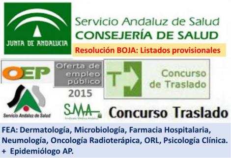 Publicado en el BOJA una resolución del Concurso de Traslado OPE 2013-2015 con listados provisionales de 8 especialidades médicas.