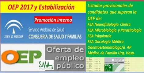 OEP 2017-Estabilización. Listado provisional de personas que superan el concurso-oposición (promoción interna) en distintas especialidades de FEA, Odontoestomatólogo AP y de Médico de Familia en Urgencias Hospitalarias.