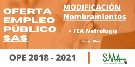 OPE 2018-2021: Modificación de los nombramientos y relación complementaria de aspirantes a los que se requiere presentación de solicitudes de petición de centro de destino de FEA Nefrología