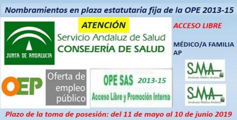 Publicados en el Boja los nombramientos como personal estatutario fijo de Médico/a de Familia AP, acceso libre.
