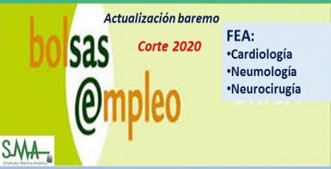 Bolsa. Publicación de listas de aspirantes con actualización del baremo de méritos (corte 2020) de FEA de Cardiología, Neumología y Neurocirugía.