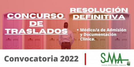 TRASLADOS 2022: Resolución definitiva del concurso de traslado para la provisión de plazas básicas vacantes de Médico/a de Admisión y Documentación Clínica