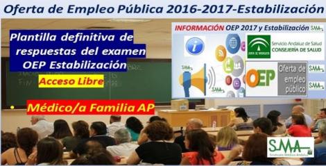 OEP 2016-2017-Estabilización. Publicada la plantilla definitiva de respuestas de las pruebas de la fase de oposición de Médico/a Familia Atención Primaria (Estabilización) acceso libre.