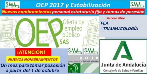 OEP 2017 y Estabilización: Publicada en BOJA, la relación complementaria de nuevos nombramientos de FEA de Traumatología.